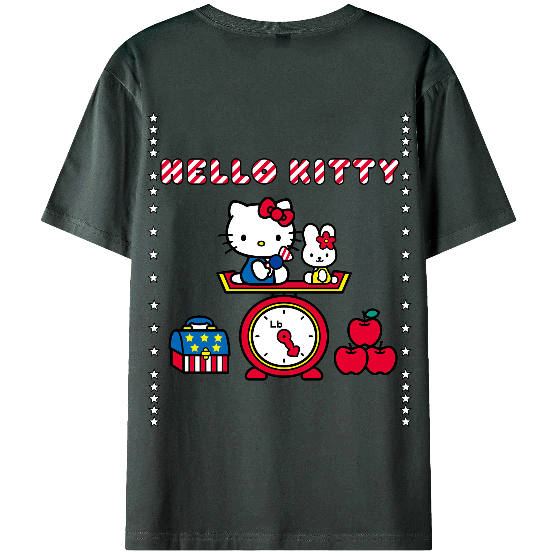 （画像用） Hello Kitty ハローキティ 綿100％ メンズ半袖Tシャツ（バックプリント） 通気性